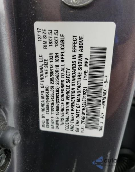 2018 Honda Cr-V Exl from USA, damaged, VIN 7FARW1H82JE010221